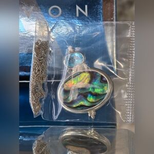 2004 AVON Sterling Silver Abalone Shell and Blue Topaz Necklace